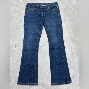Size 6 Michael Kors Y2K Low-Rise Flare‎ Studded Blue Jeans Dark Wash
